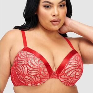 Fredericks of Hollywood Red Exxtreme Cleavage Tuxedo Lace NWT 32D Full Figure